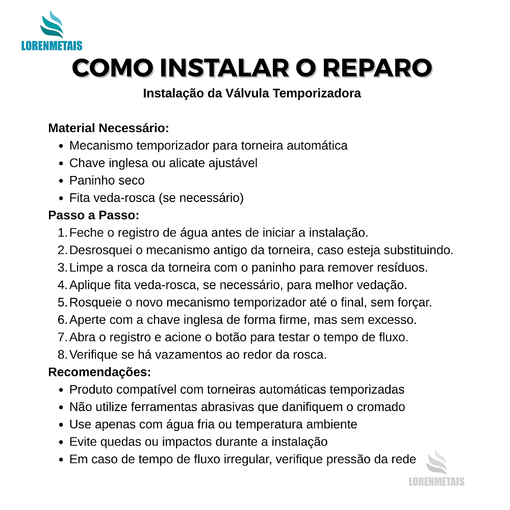 Reparo Mecanismo Para Torneira Automática Temporizador Metal - 13503 - Conceito Metais (foto 4)