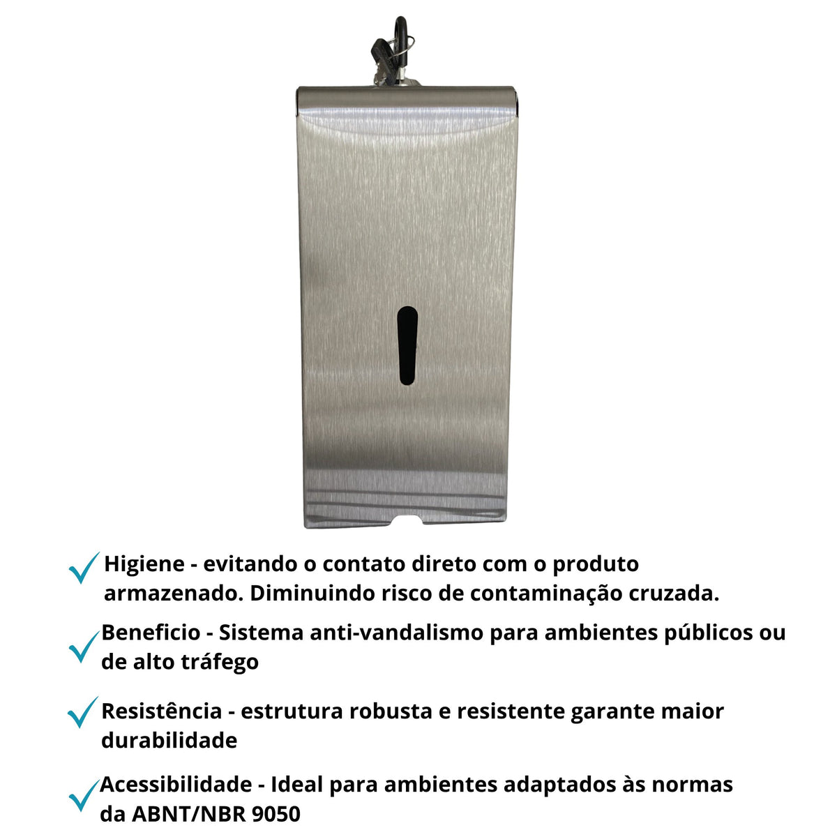 Saboneteira Aço Carbono c/ Pintura Epóxi e Tampa de Inox Escovado c/ Chave e Reservatório 1000 - detalhes - Conceito Metais