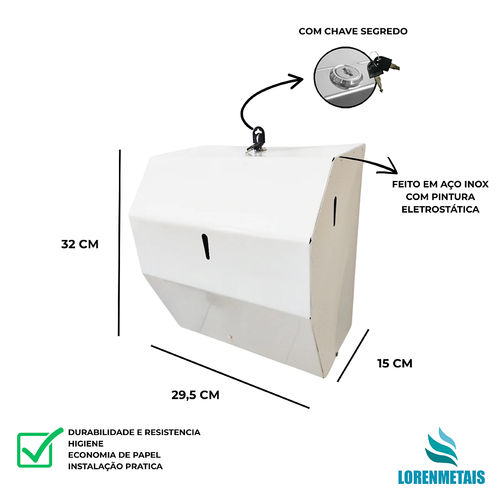 Toalheiro Dispenser Papel Toalha Bobina Auto Corte Compacto Branco - 13296 - Conceito Metais (foto 2)