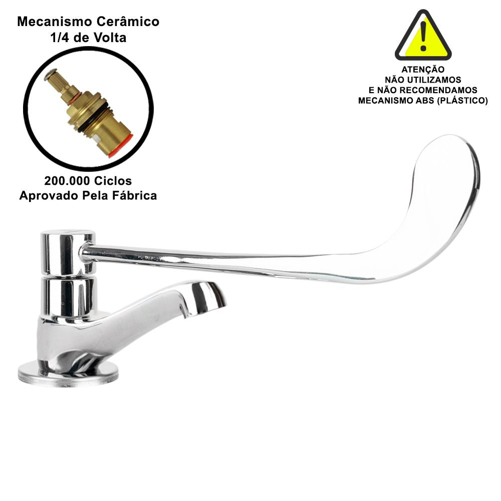 Torneira Banheiro PNE Deficiente 8cm C/ Alavanca Clínica - 12951 - Conceito Metais