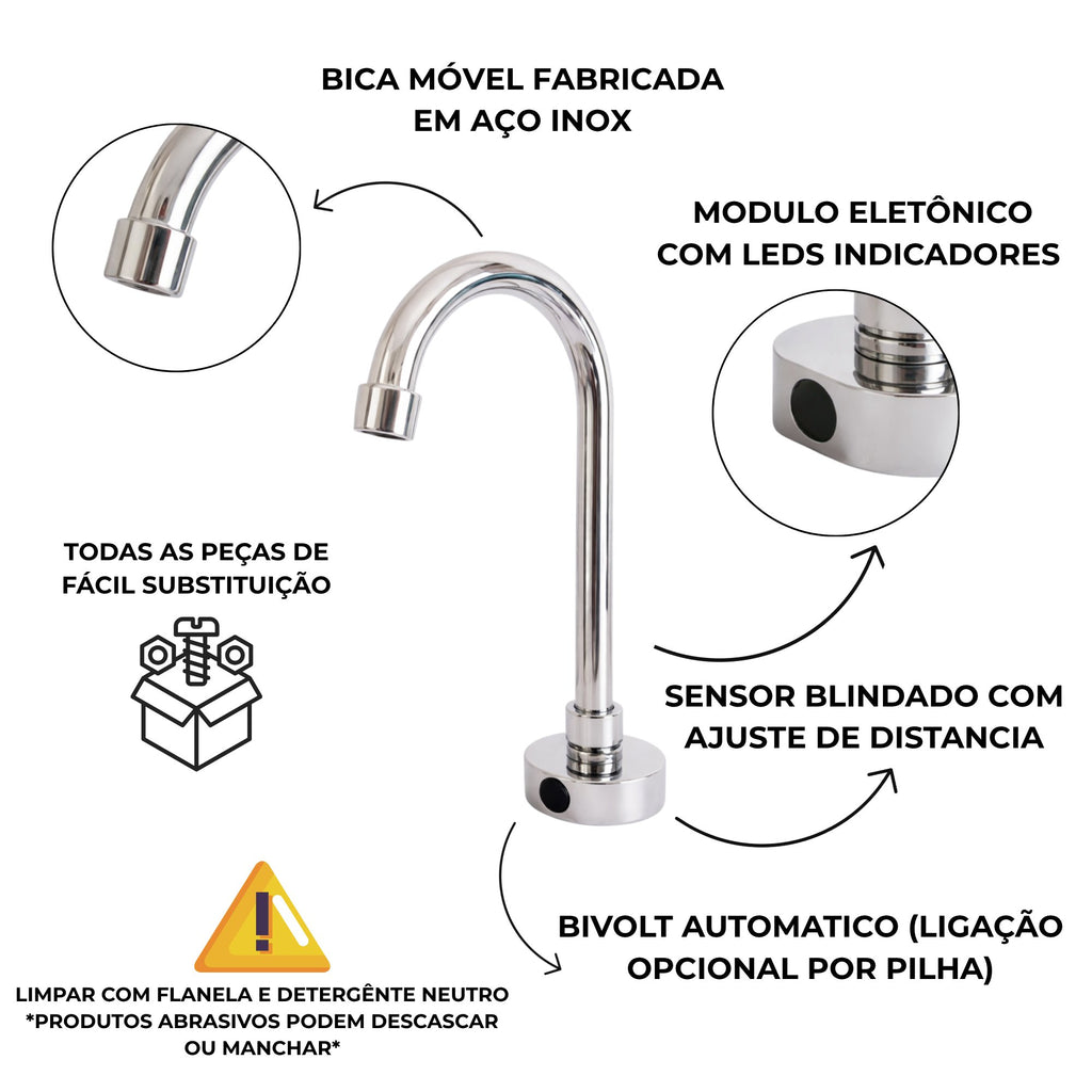 Torneira com sensor bica móvel anti vandalismo - 35000 - detalhes - Conceito Metais