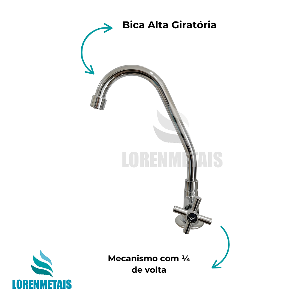 Torneira de Bica Alta Para Cozinha C/ Acionamento Cruz - 13903 - Conceito Metais (foto 4)